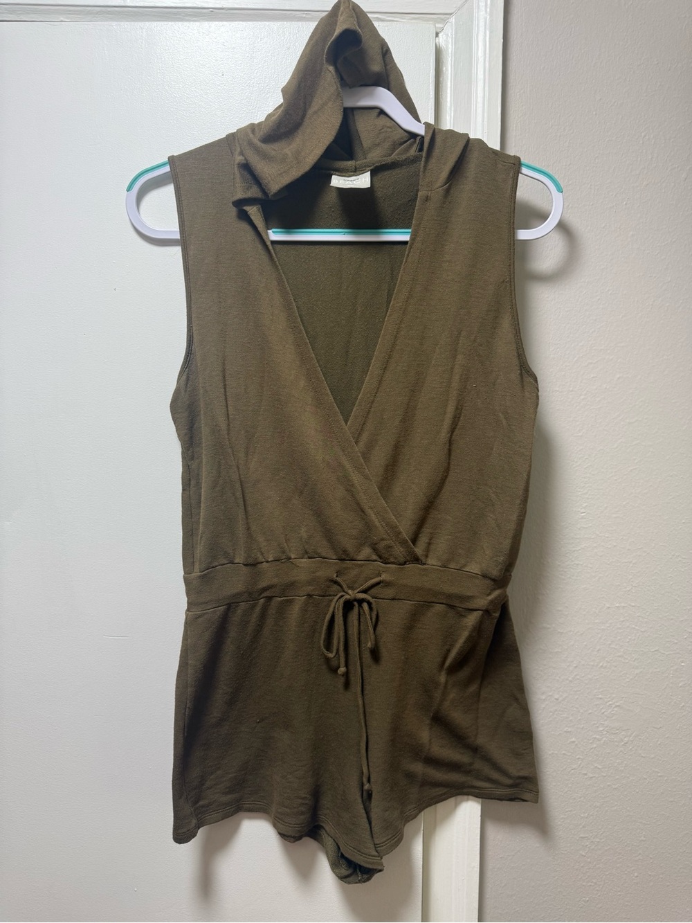 Tresics Olive Green Sleeveless Hooded Wrap Bodysuit